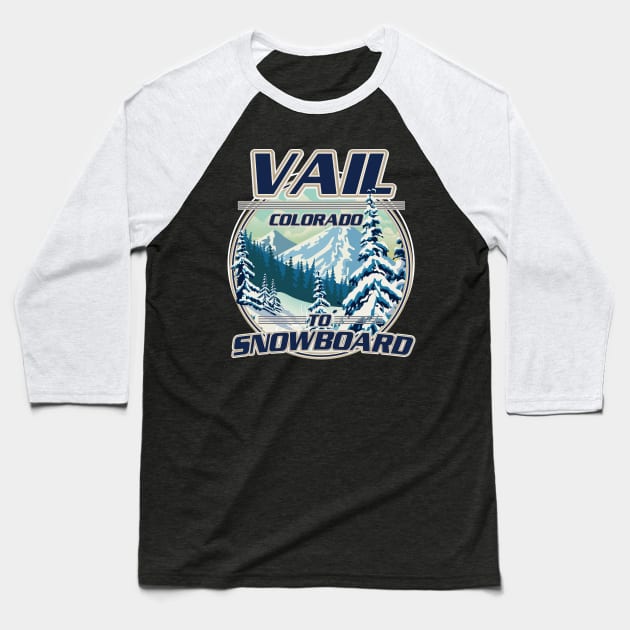 Vail Colorado Snowboarding logo Baseball T-Shirt by nickemporium1